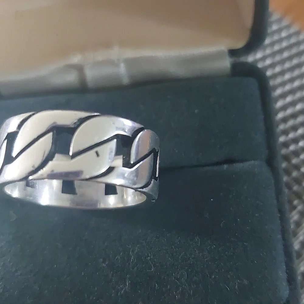Sterling Silver Polished Cuban Link Band Ring Sz9